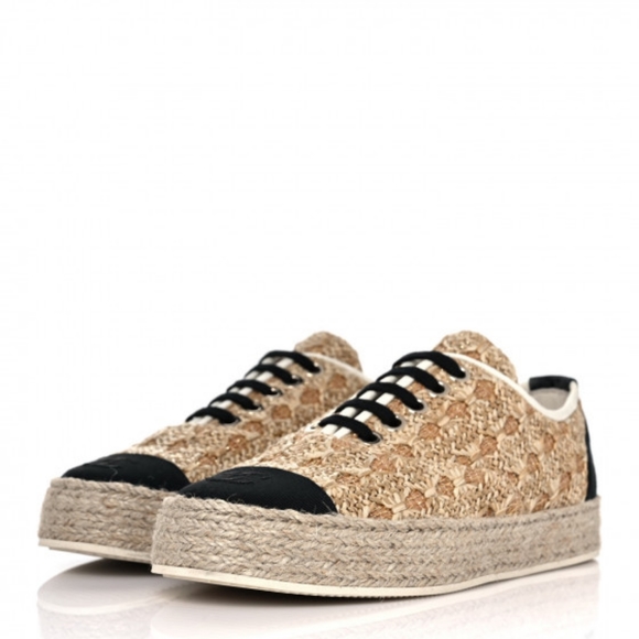 Chanel Raffia Grosgrain Lace Up Espadrille Sneakers 35 - Picture 1 of 11
